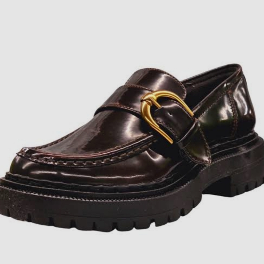 Circus NY By Sam Edelman Chestnut Loafers with Gold Buckles Size 8 Woman